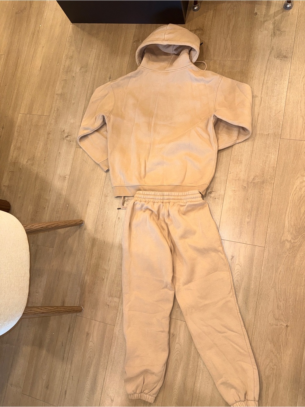 Tan Drawstring Sweat Set with Subtle Embroidery - Picture 2 of 2